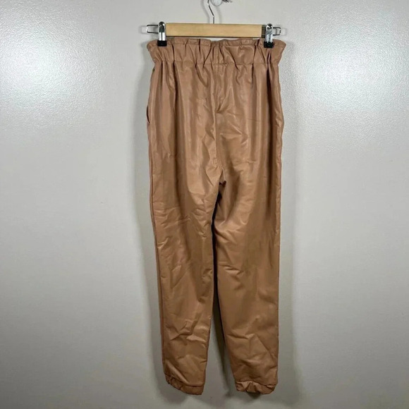 Abercrombie Faux Leather High Rise Jogger Pants Size XS Camel Brown Pockets - Picture 3 of 11